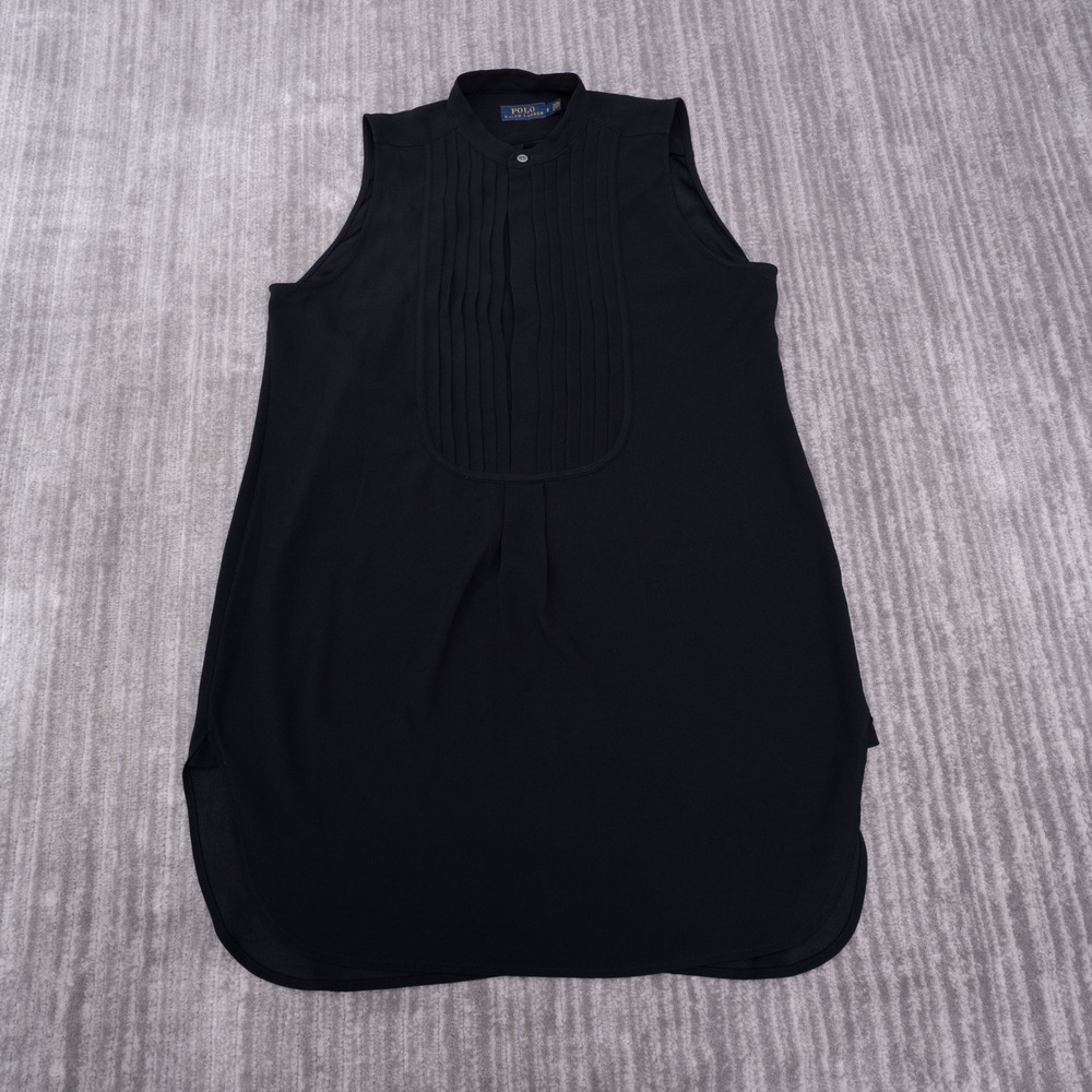 Polo Ralph Lauren Bib Front Tunic Women 2 Black Excellent Sleeveless Pleated Top